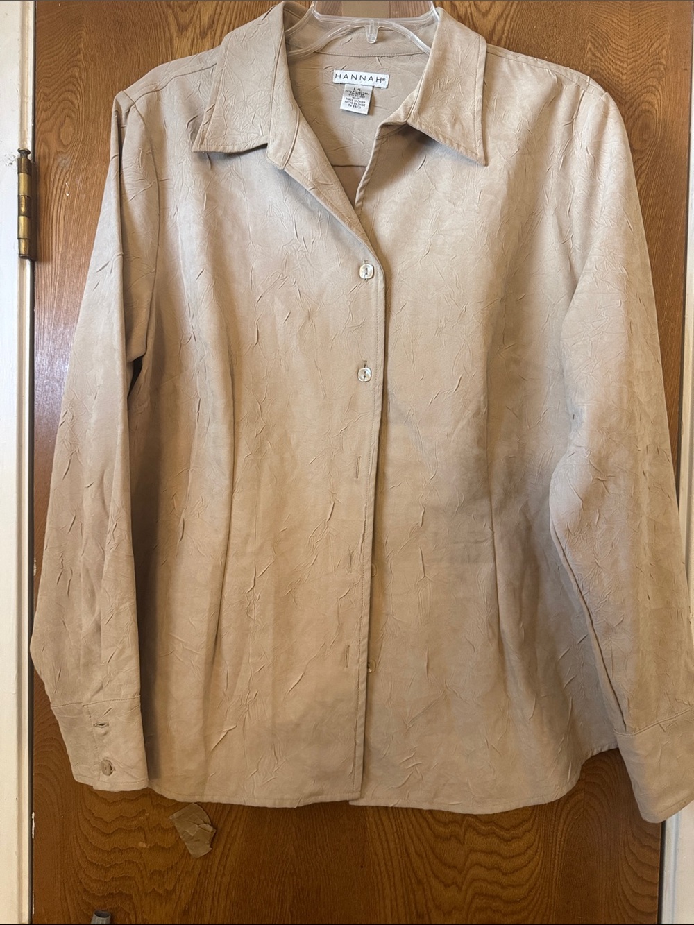 Hannah Neutral Beige Faux Leather Button-Up Jacket